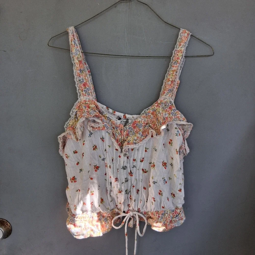 Hippie Boho Festival Crop Top Ditsy EUC M Floral - Picture 1 of 5
